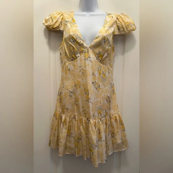 Loveshackfancy love shack fancy “Russ” floral yellow silk puff sleeve  dress - Picture 4 of 16